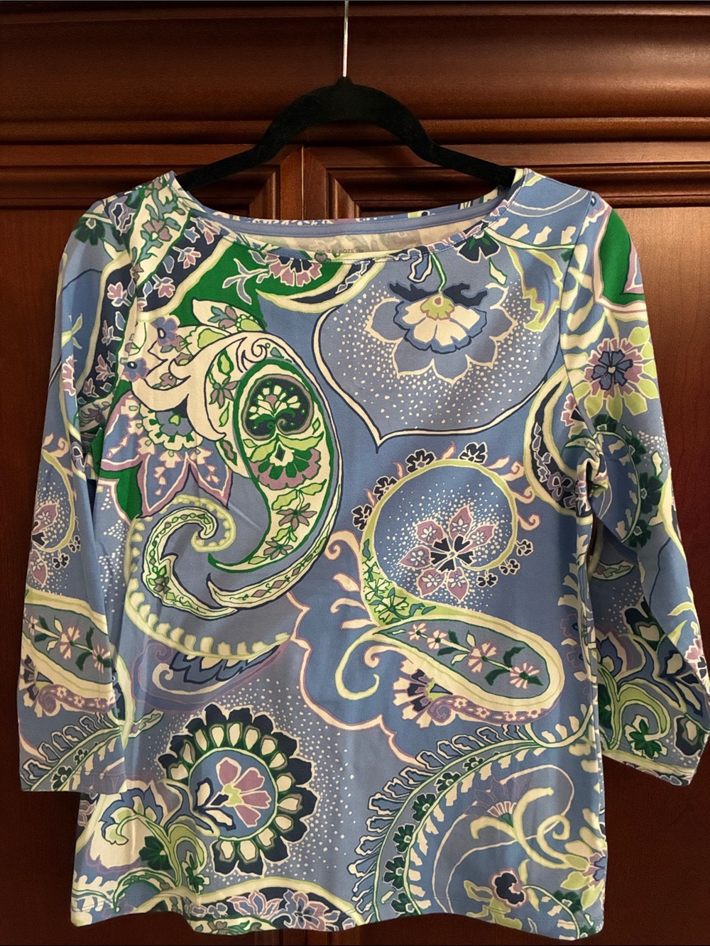 Talbots Women's Blue Paisley Boatneck Top